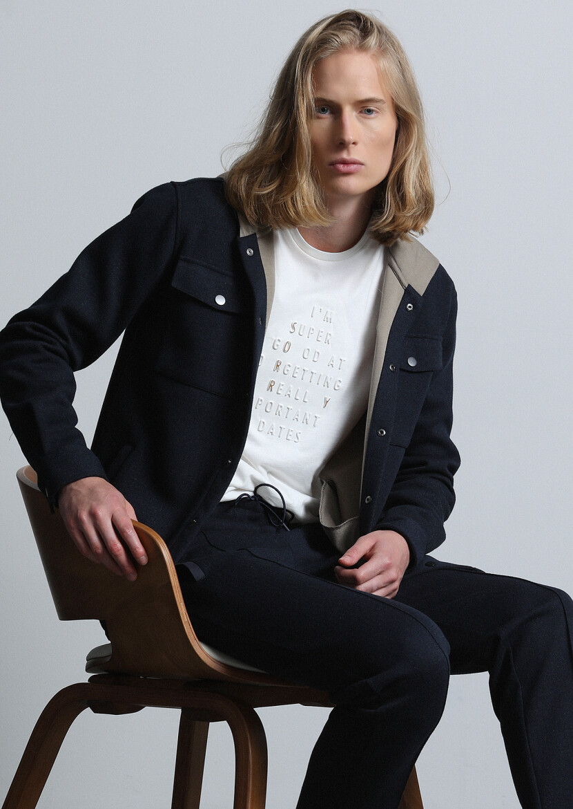 Navy Blue Regular Fit Cotton Blended Lightweight Jacket - 3