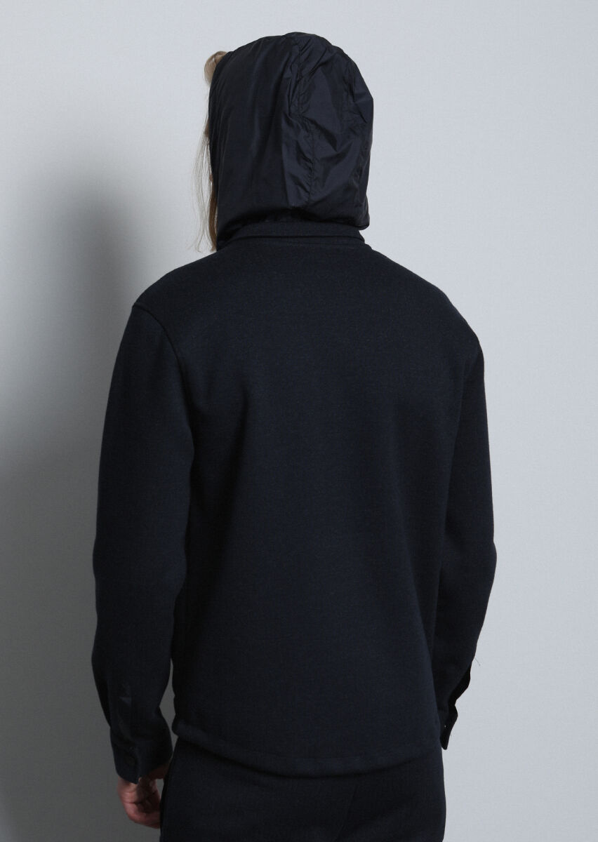Navy Blue Regular Fit Cotton Blended Lightweight Jacket - 5