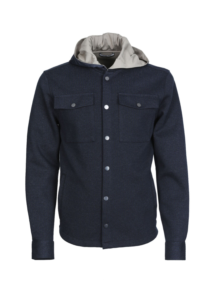 Navy Blue Regular Fit Cotton Blended Lightweight Jacket - 6