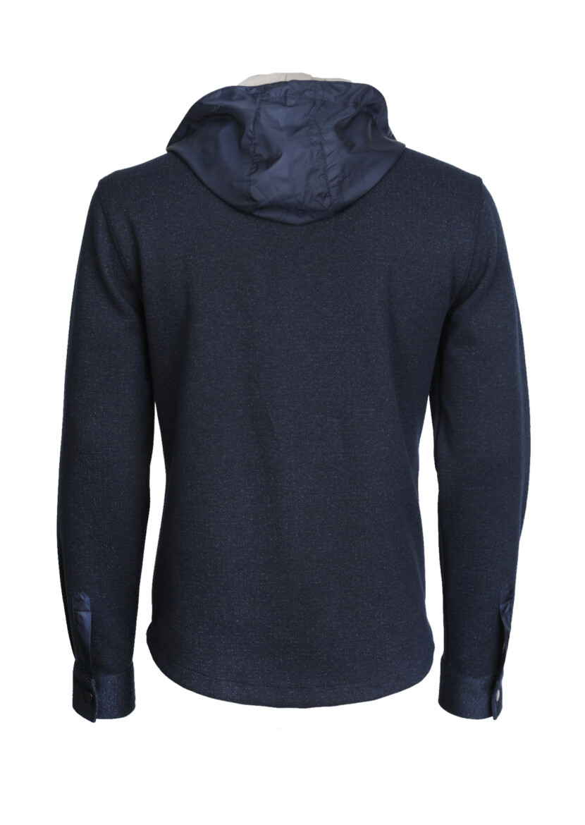 Navy Blue Regular Fit Cotton Blended Lightweight Jacket - 7