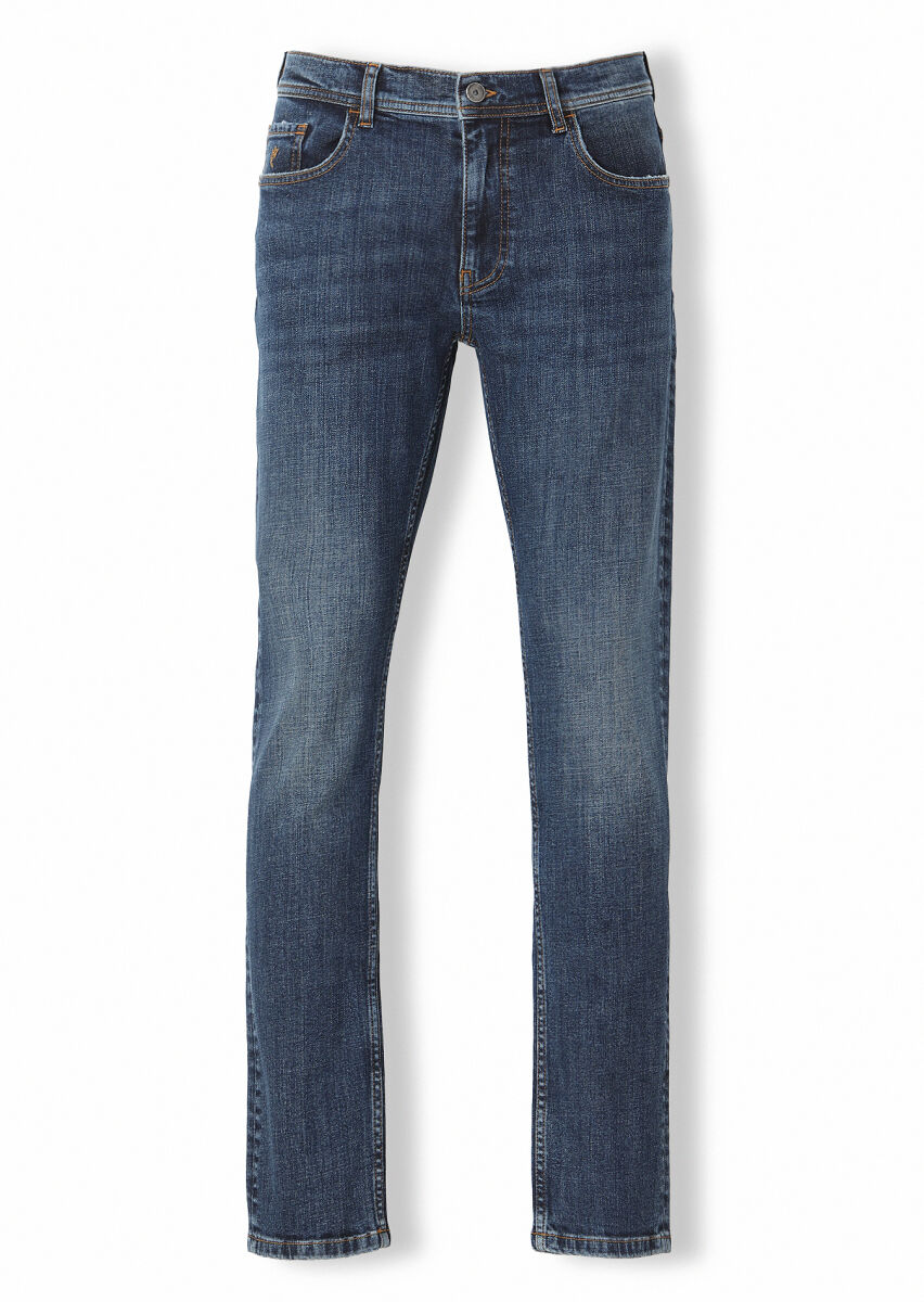 Navy Blue Regular Fit Denim 100% Cotton Trousers - 5