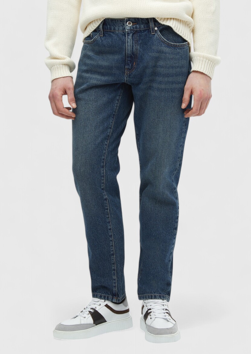 Navy Blue Regular Fit Denim 100% Cotton Trousers - RAMSEY