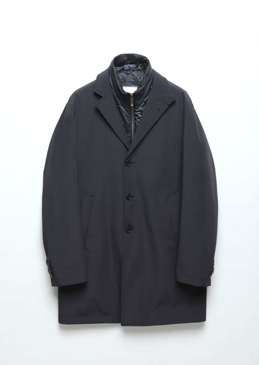 Navy Blue Regular Fit Double Breasted Collar Casual Weaving Rain Coat - 6