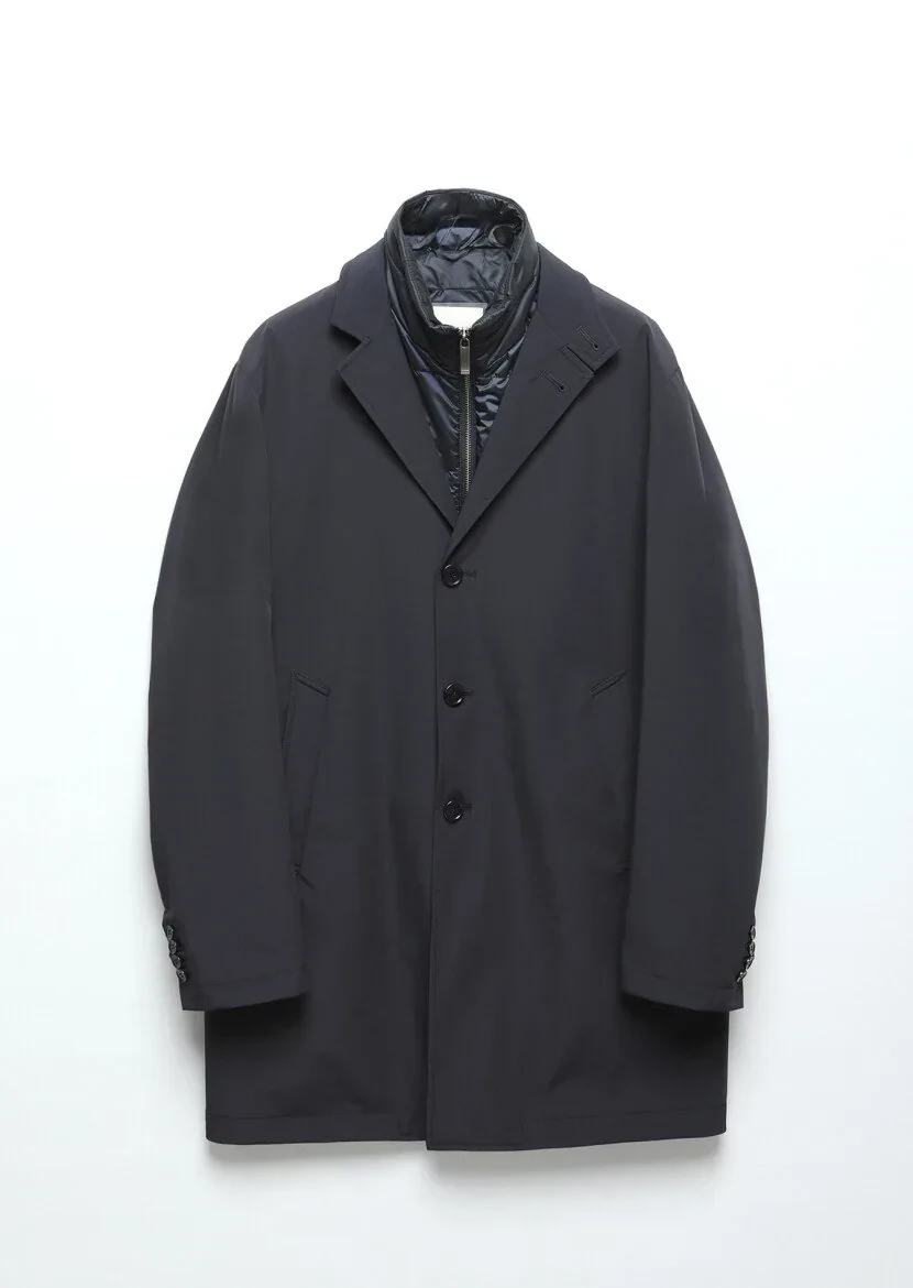 Navy Blue Regular Fit Double Breasted Collar Casual Weaving Rain Coat - 6