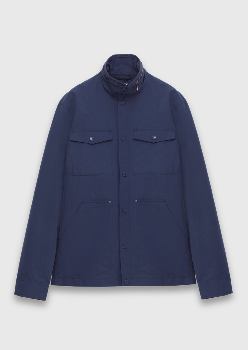 Navy Blue Regular Fit Hidden Hood Casual Technical Coat - 7