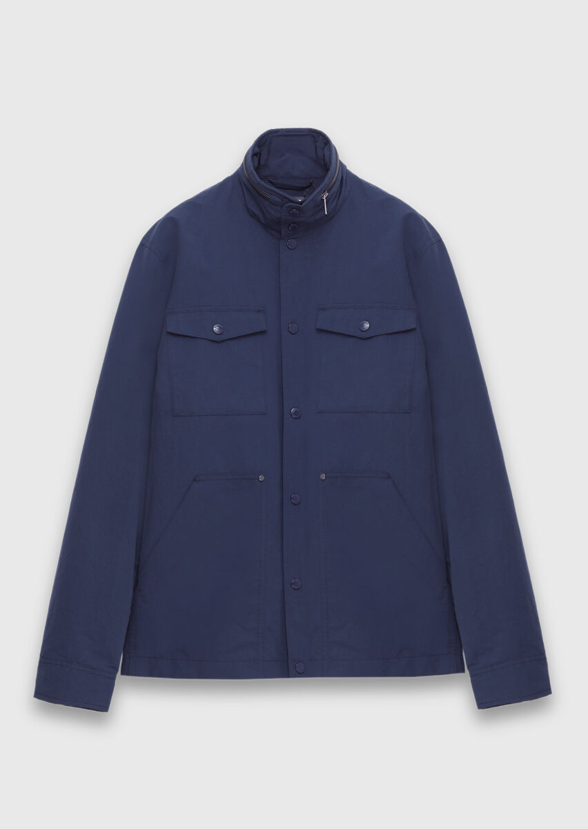 Navy Blue Regular Fit Hidden Hood Casual Technical Coat - 7