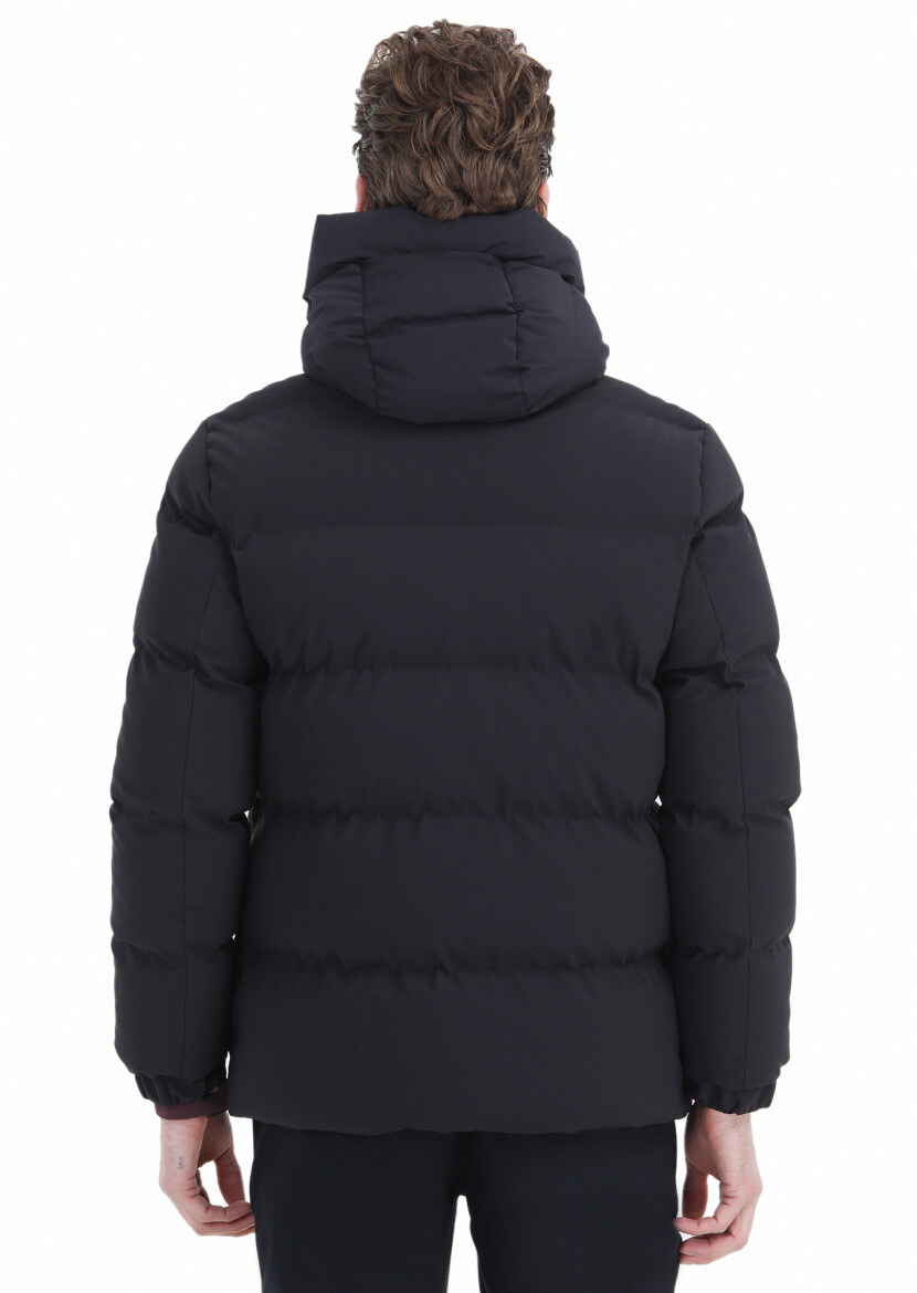 Navy Blue Regular Fit Hooded Casual Weaving Coat - 6