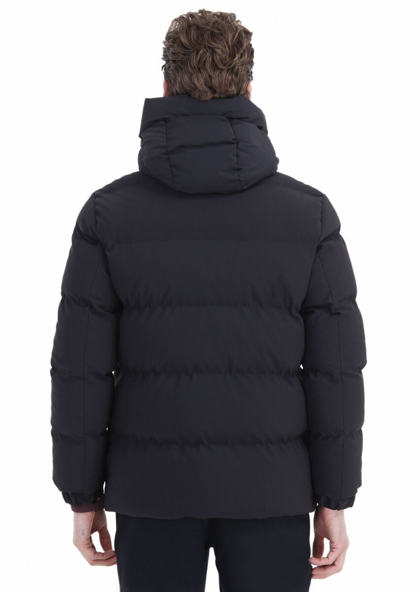 Navy Blue Regular Fit Hooded Casual Weaving Coat - 6