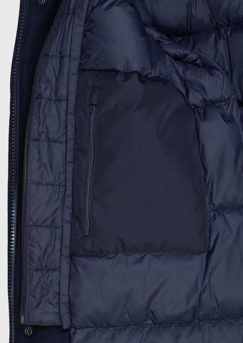 Navy Blue Regular Fit Hooded Casual Weaving Coat - 8