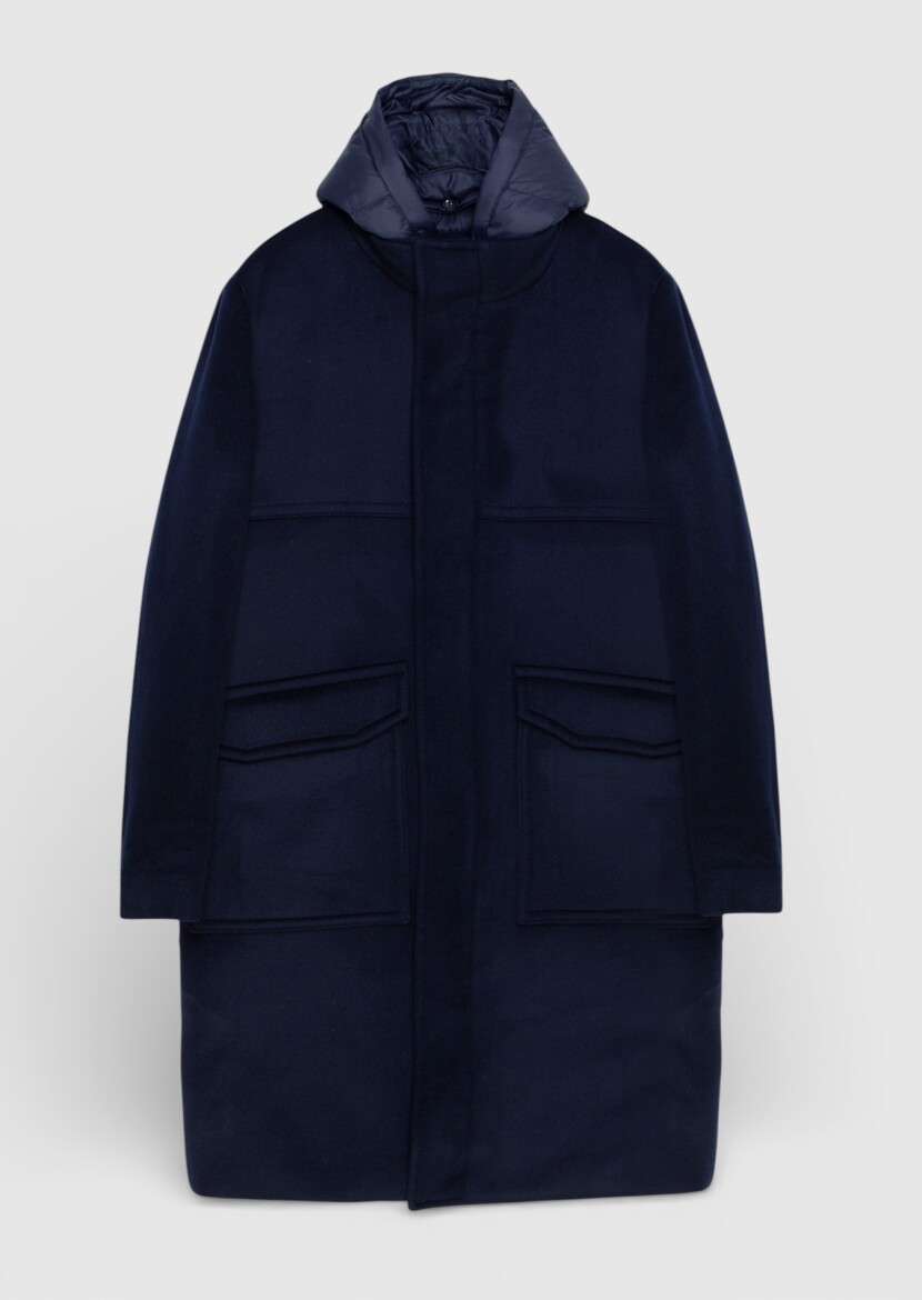 Navy Blue Regular Fit Hooded Casual Weaving Coat - 9