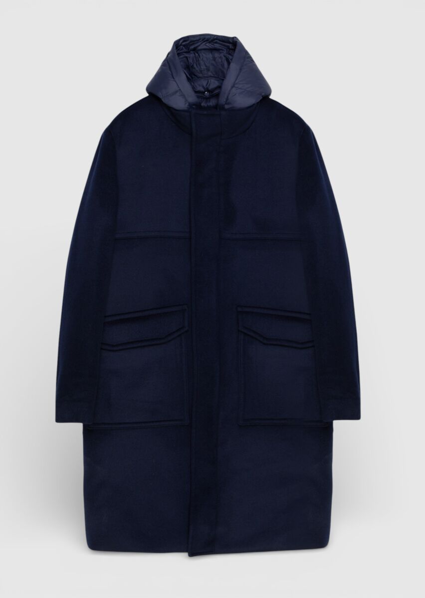 Navy Blue Regular Fit Hooded Casual Weaving Coat - 9