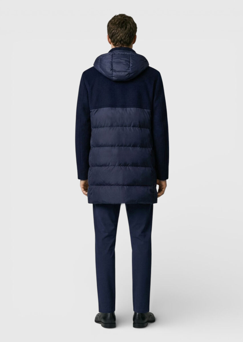 Navy Blue Regular Fit Hooded Casual Weaving Coat - 4