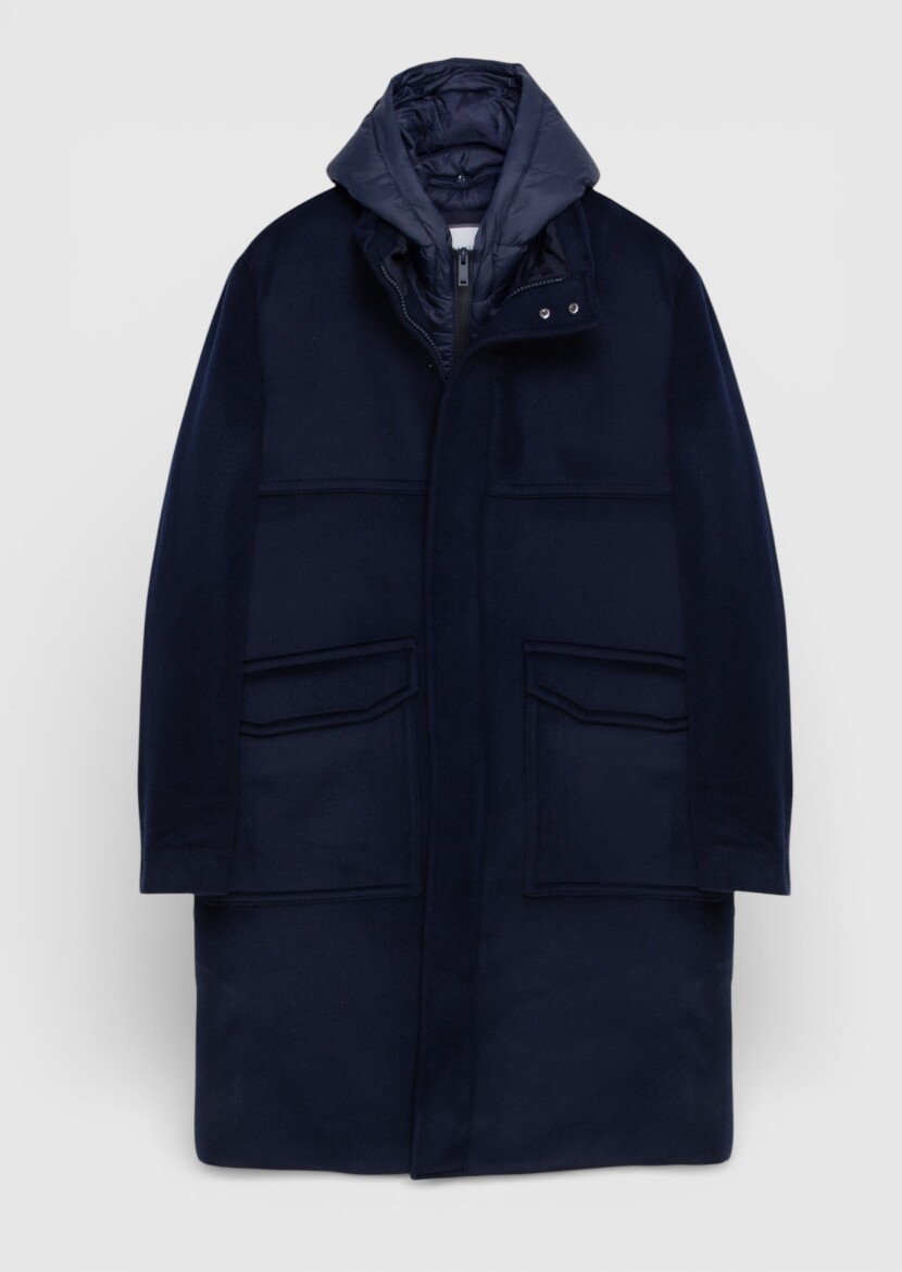 Navy Blue Regular Fit Hooded Casual Weaving Coat - 5