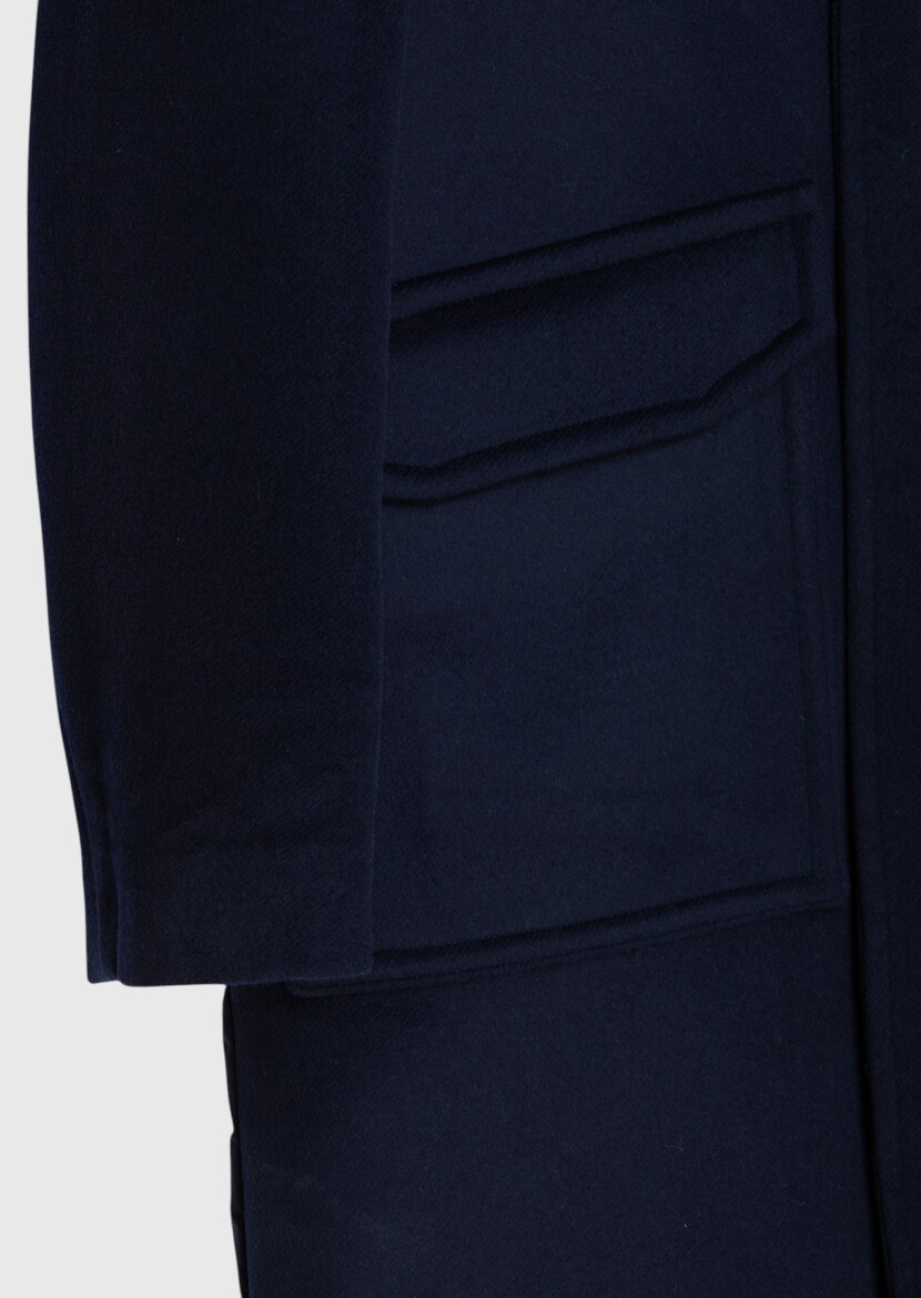 Navy Blue Regular Fit Hooded Casual Weaving Coat - 6