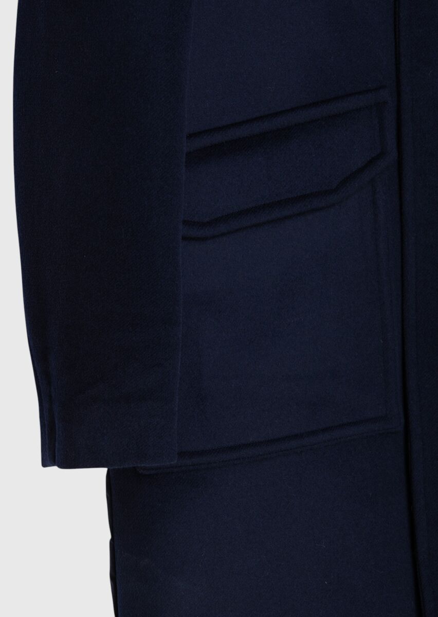 Navy Blue Regular Fit Hooded Casual Weaving Coat - 6