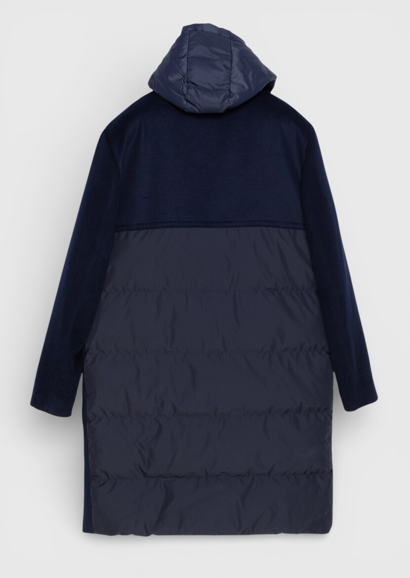 Navy Blue Regular Fit Hooded Casual Weaving Coat - 10