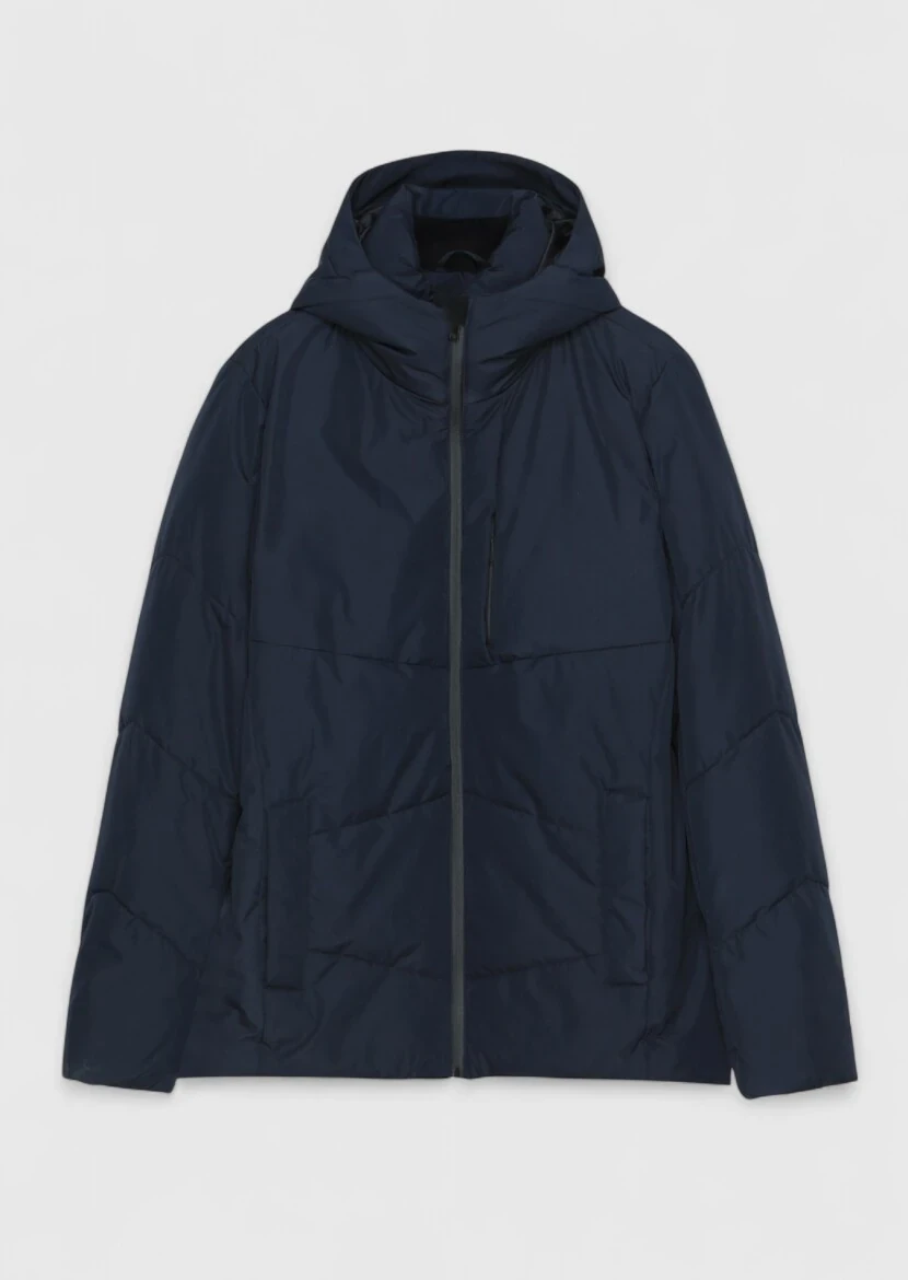 Navy Blue Regular Fit Hooded Casual Weaving Coat 