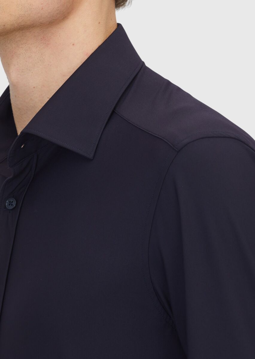 Navy Blue Regular Fit Knitting Classical Shirt - 4