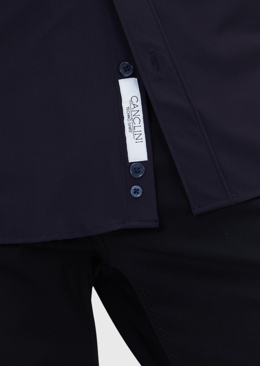 Navy Blue Regular Fit Knitting Classical Shirt - 6