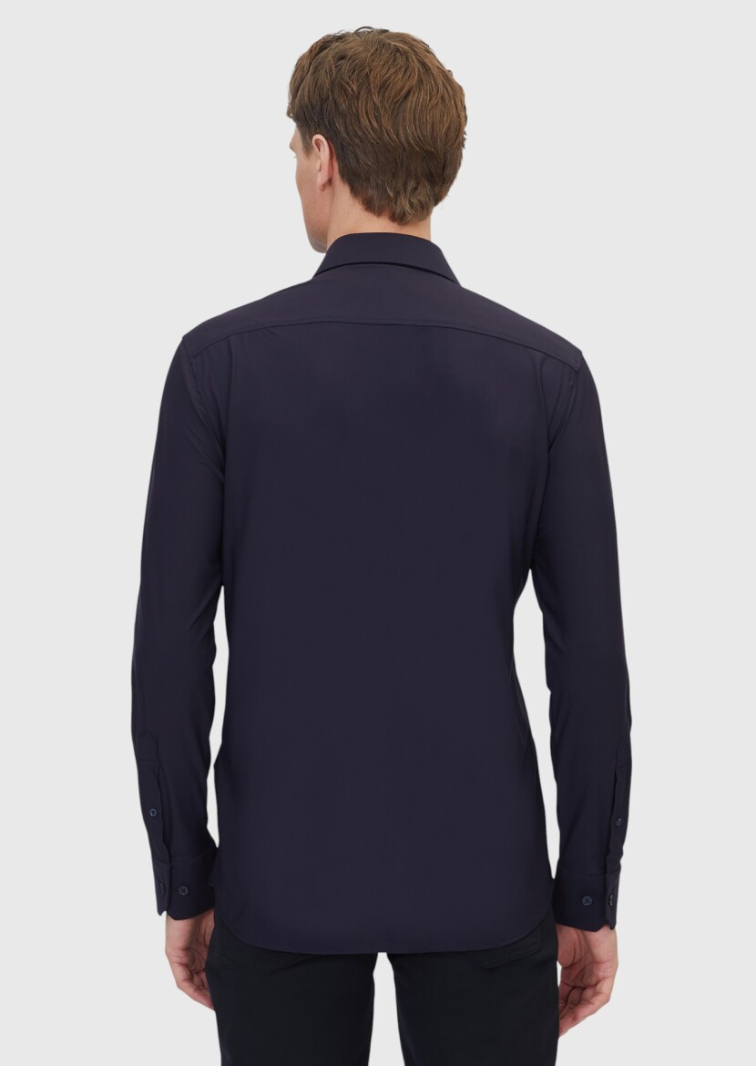 Navy Blue Regular Fit Knitting Classical Shirt - 7