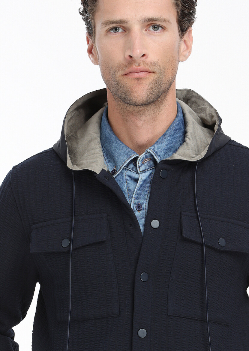 Navy Blue Regular Fit Lightweight Jacket - 2