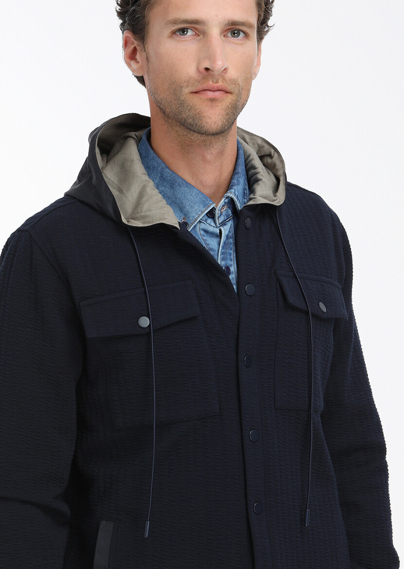 Navy Blue Regular Fit Lightweight Jacket - 3