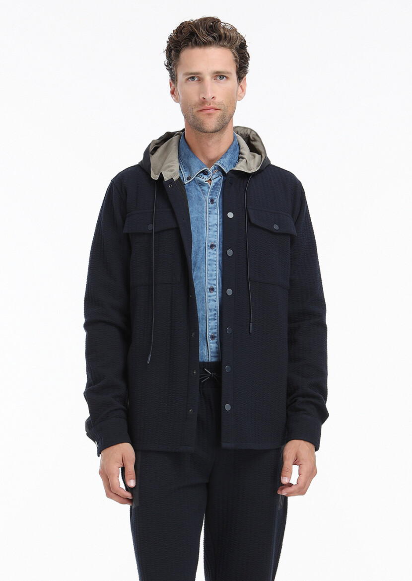 Navy Blue Regular Fit Lightweight Jacket - 4