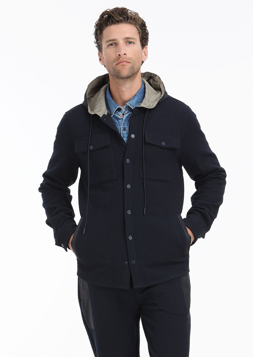 Navy Blue Regular Fit Lightweight Jacket - 5