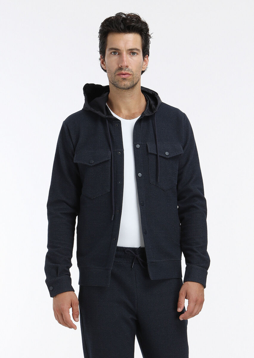 Navy Blue Regular Fit Lightweight Jacket - 4