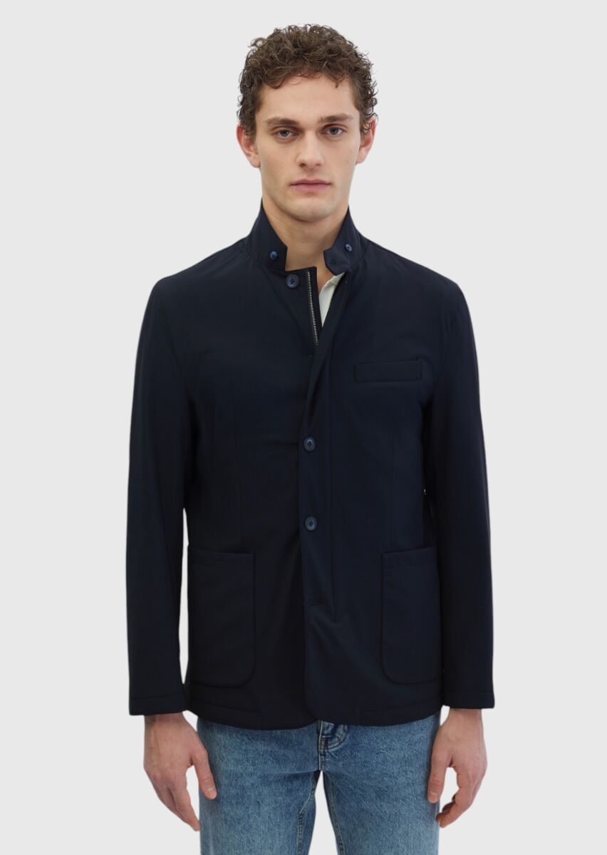 Navy Blue Regular Fit Lightweight Jacket - 1