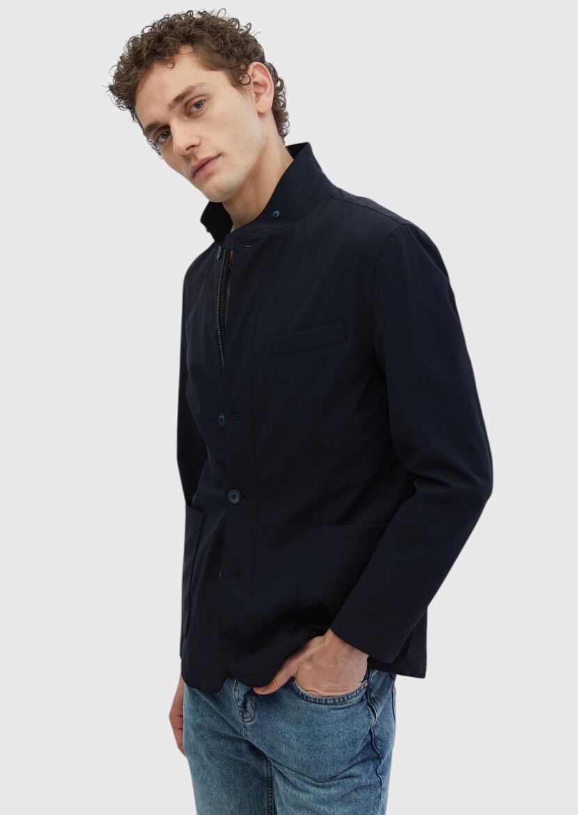 Navy Blue Regular Fit Lightweight Jacket - 3