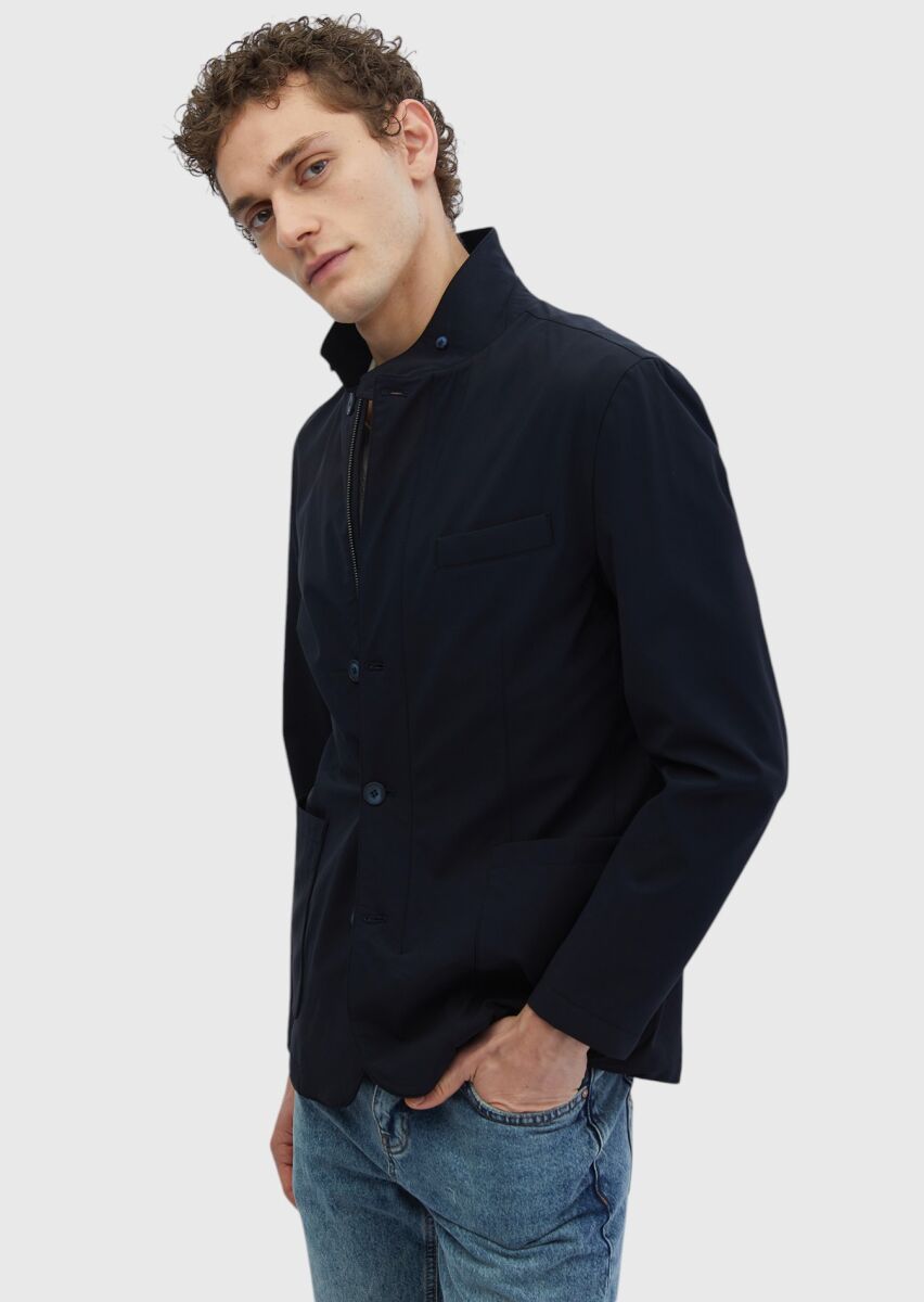 Navy Blue Regular Fit Lightweight Jacket - 3
