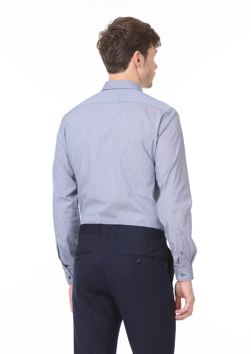 Navy Blue Regular Fit Long Weaving Casual 100% Cotton Shirt - 4