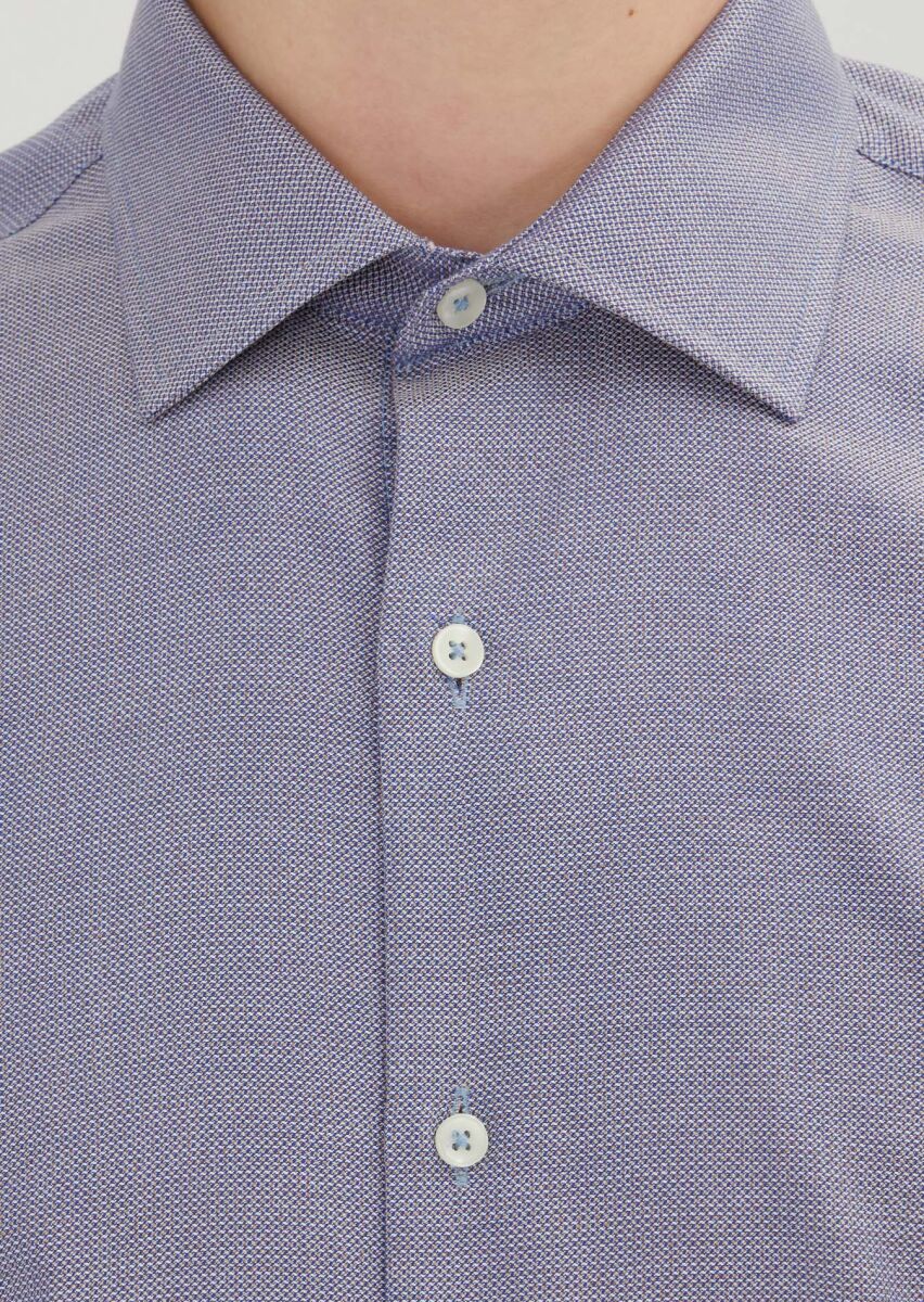 Navy Blue Regular Fit Long Weaving Classical 100% Cotton Shirt - 4