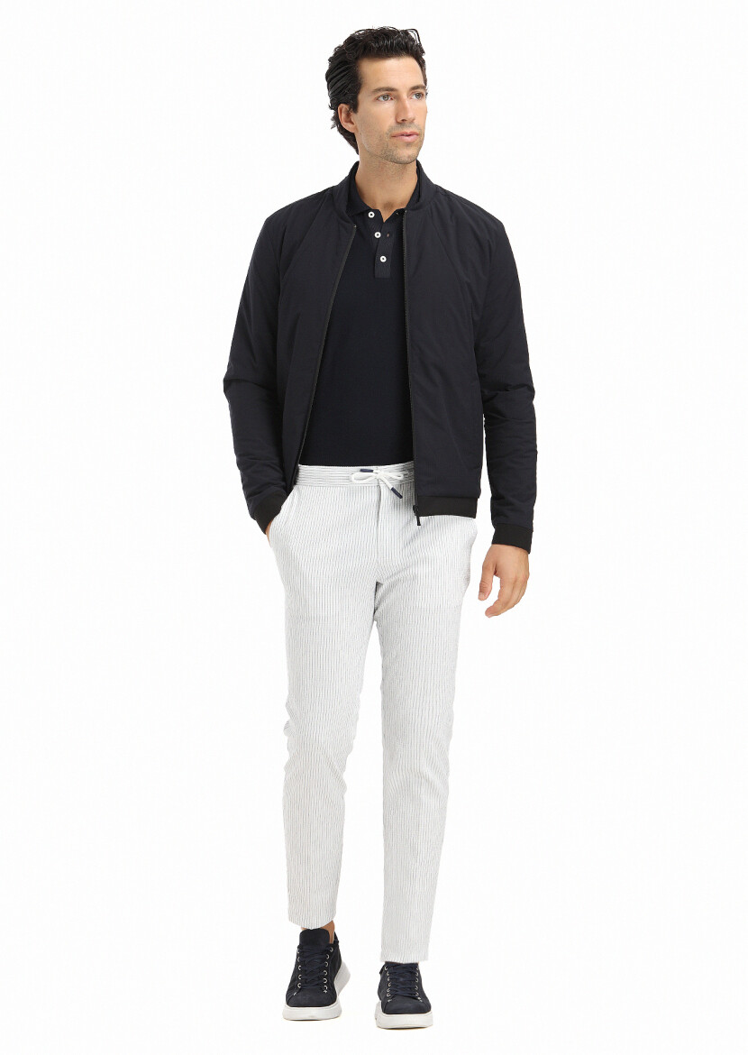 Navy Blue Regular Fit Mandarin Collar Casual Weaving Coat - 1