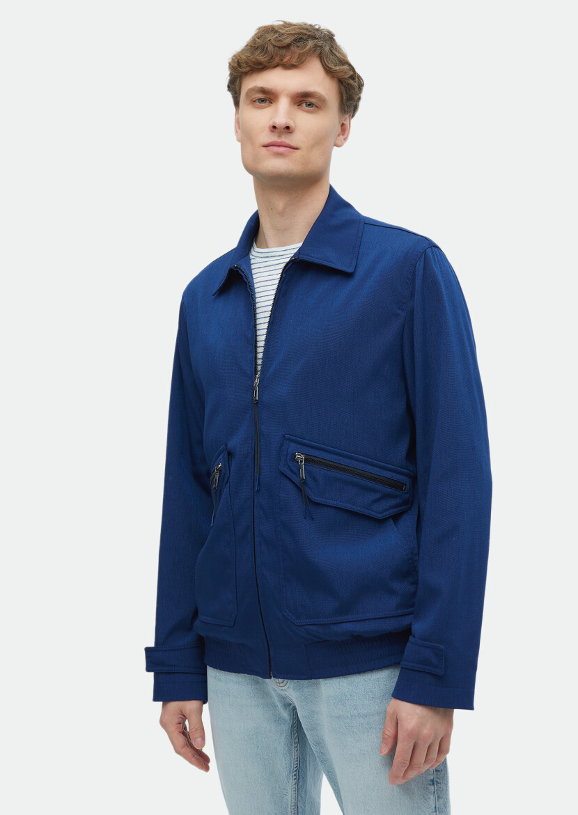 Navy Blue Regular Fit Shirt Collar Casual Weaving Coat - RAMSEY
