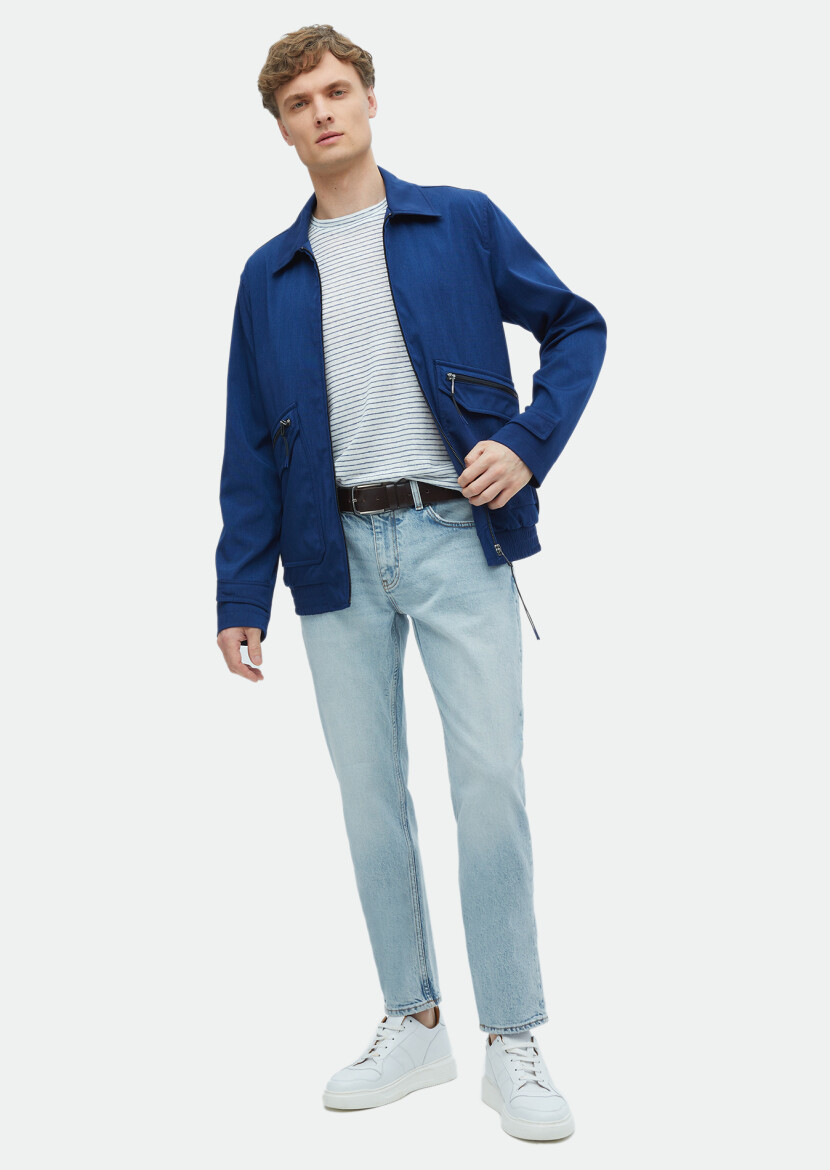 Navy Blue Regular Fit Shirt Collar Casual Weaving Coat - RAMSEY