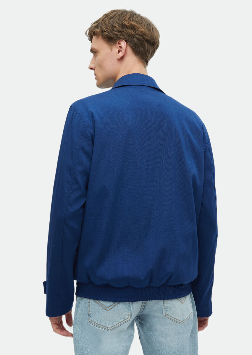 Navy Blue Regular Fit Shirt Collar Casual Weaving Coat - 5