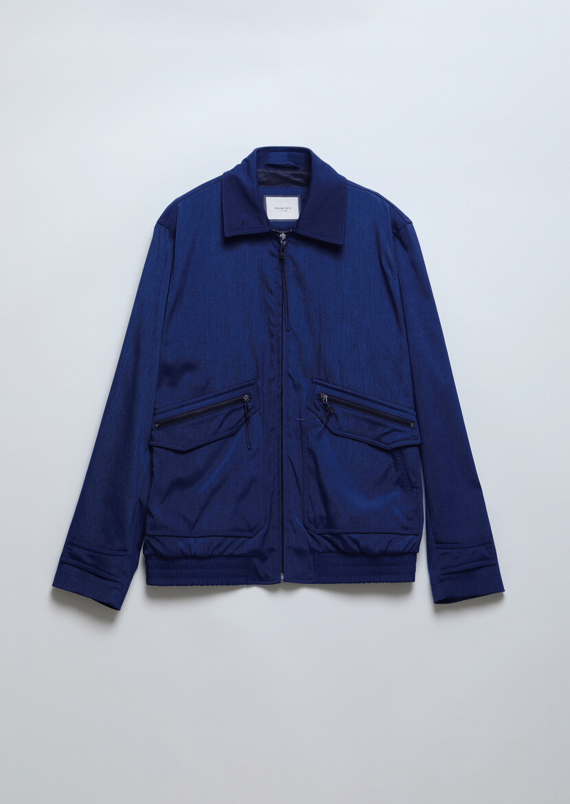 Navy Blue Regular Fit Shirt Collar Casual Weaving Coat - 6