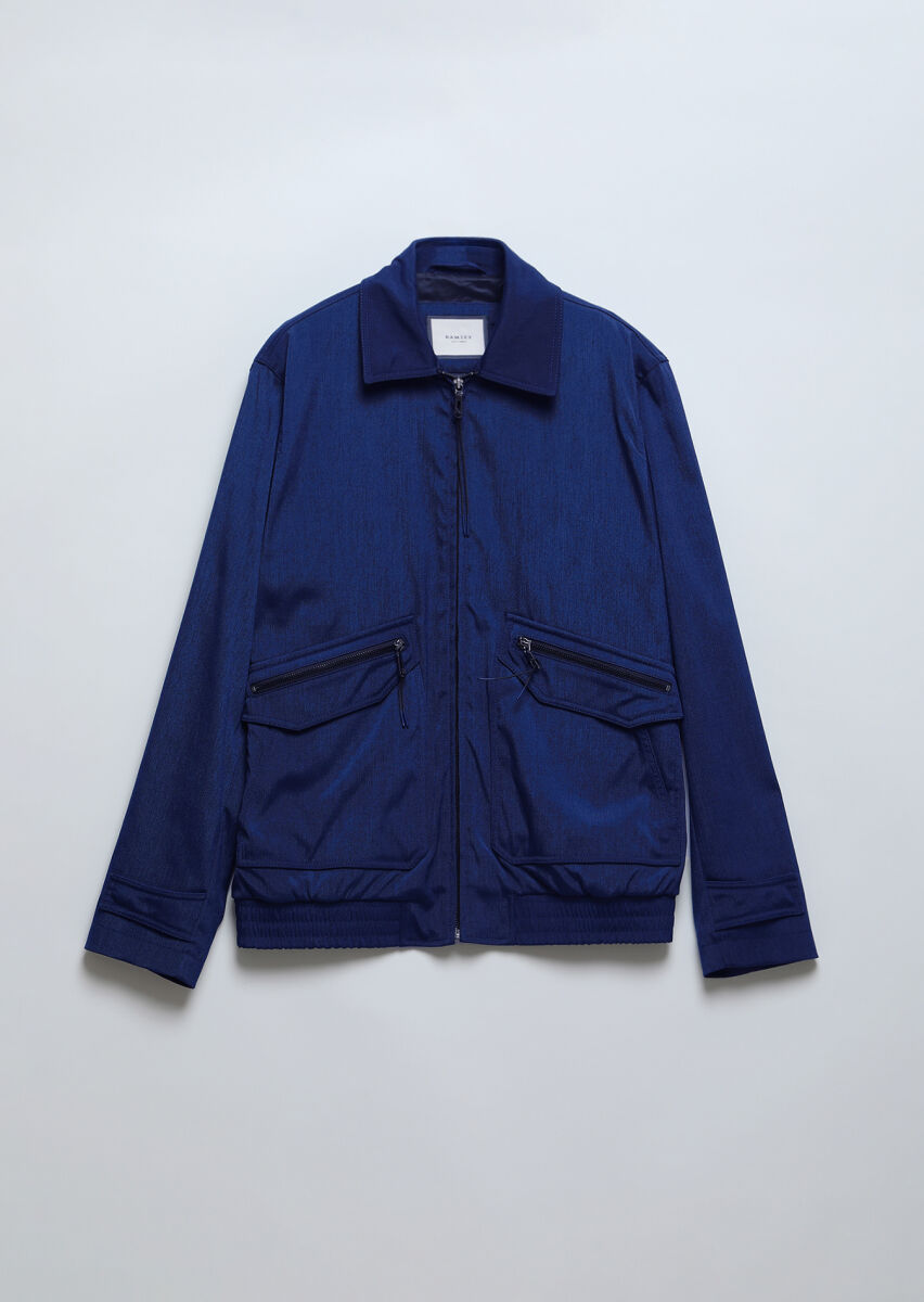 Navy Blue Regular Fit Shirt Collar Casual Weaving Coat - 6