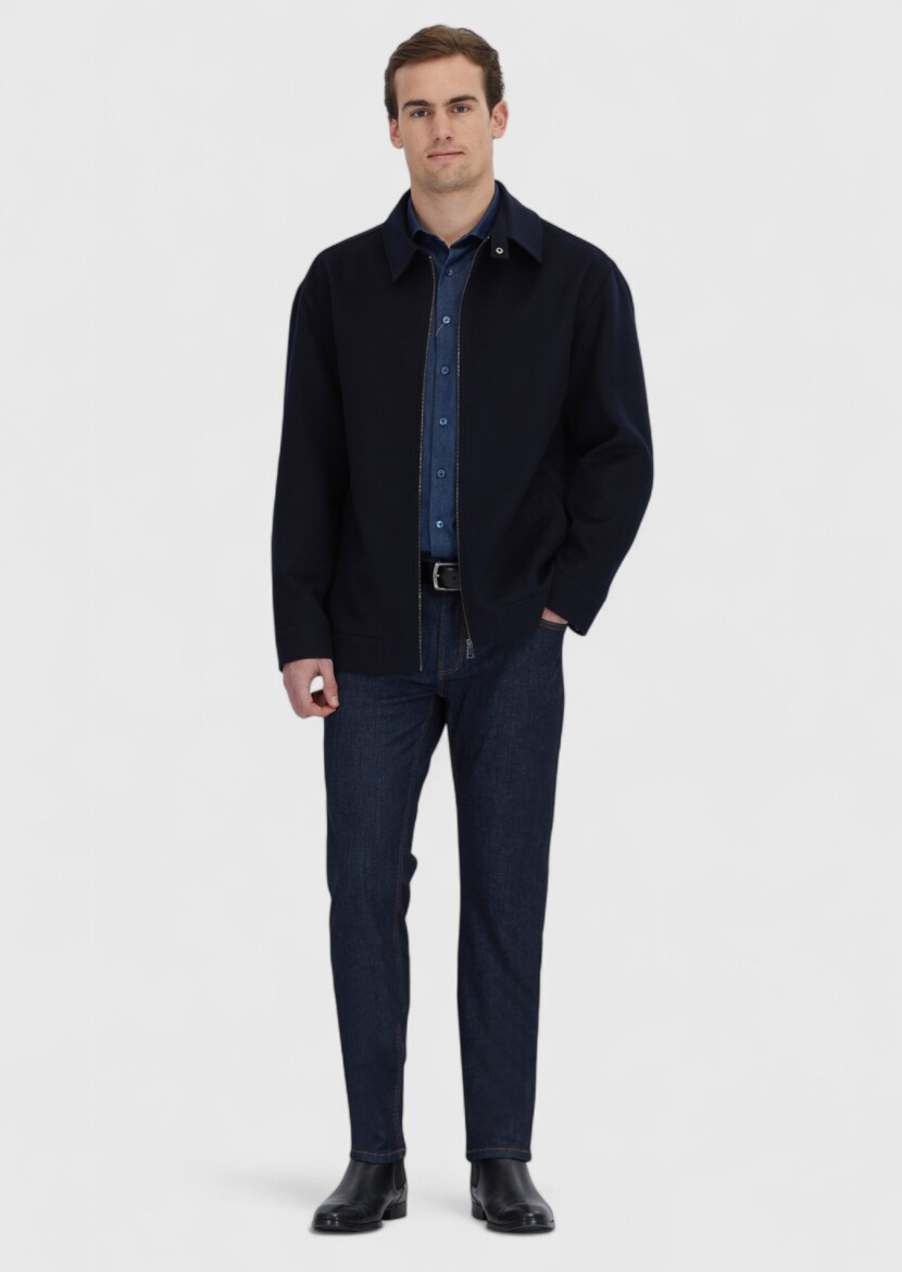 Navy Blue Regular Fit Shirt Collar Casual Weaving Coat - RAMSEY