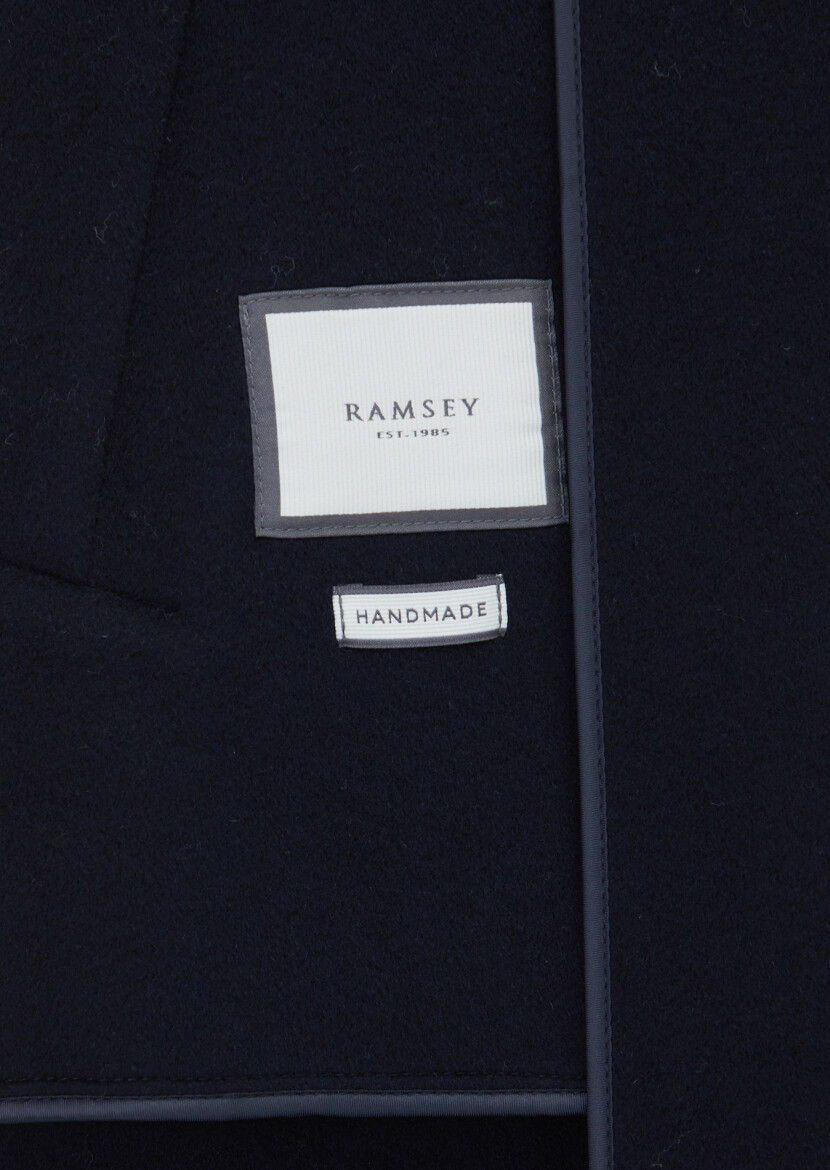 Navy Blue Regular Fit Shirt Collar Classical Weaving Overcoat - 7