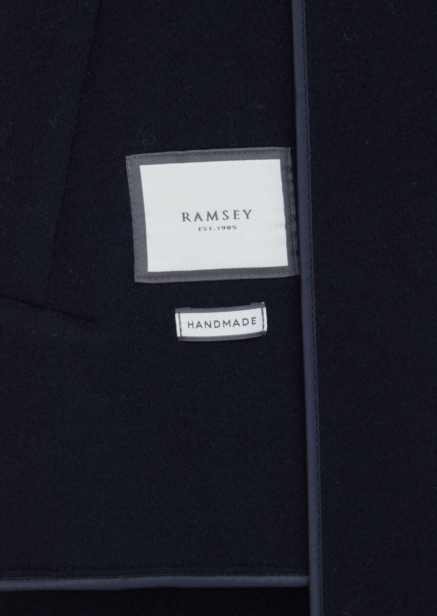 Navy Blue Regular Fit Shirt Collar Classical Weaving Overcoat - 7