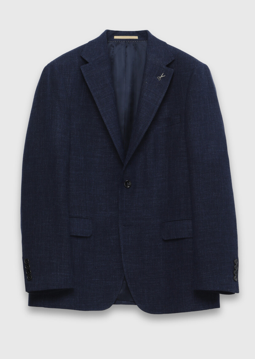 Navy Blue Regular Fit Silk Blended Jacket - 6