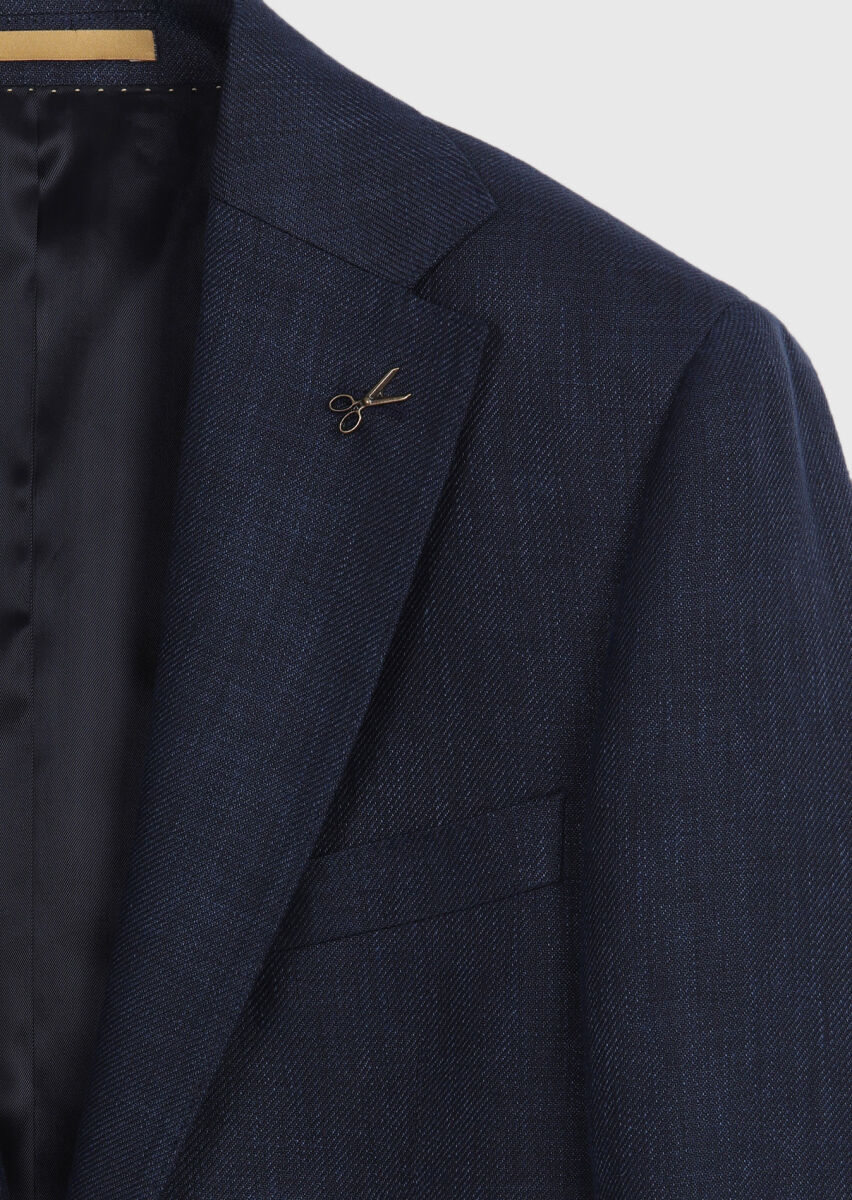Navy Blue Regular Fit Silk Blended Jacket - 7