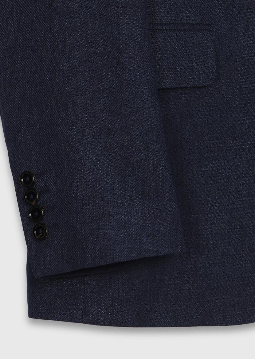 Navy Blue Regular Fit Silk Blended Jacket - 8