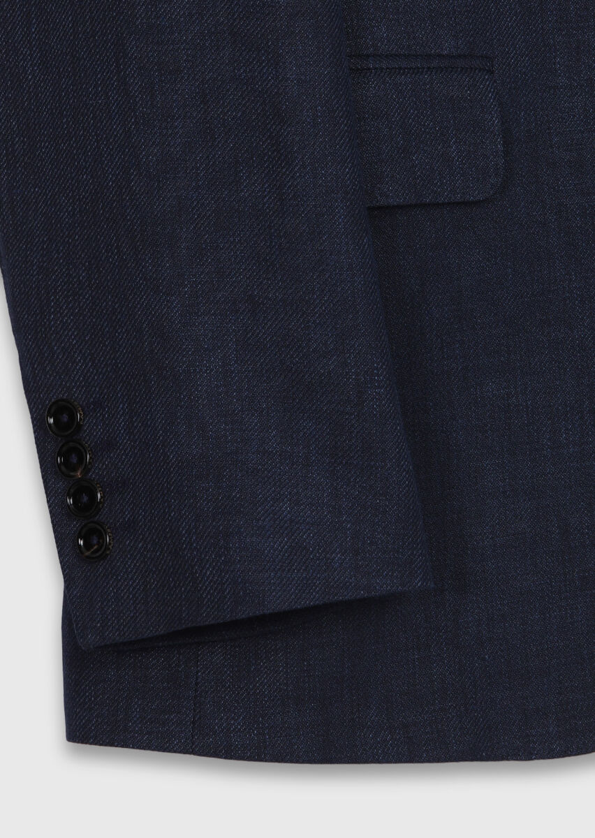 Navy Blue Regular Fit Silk Blended Jacket - 8