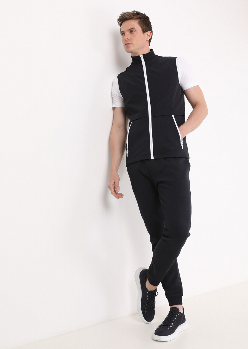 Navy Blue Regular Fit Turtleneck Casual Knitting Puffer Vest - 5