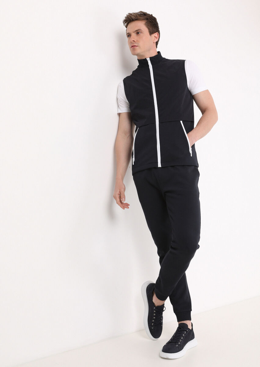 Navy Blue Regular Fit Turtleneck Casual Knitting Puffer Vest - 5