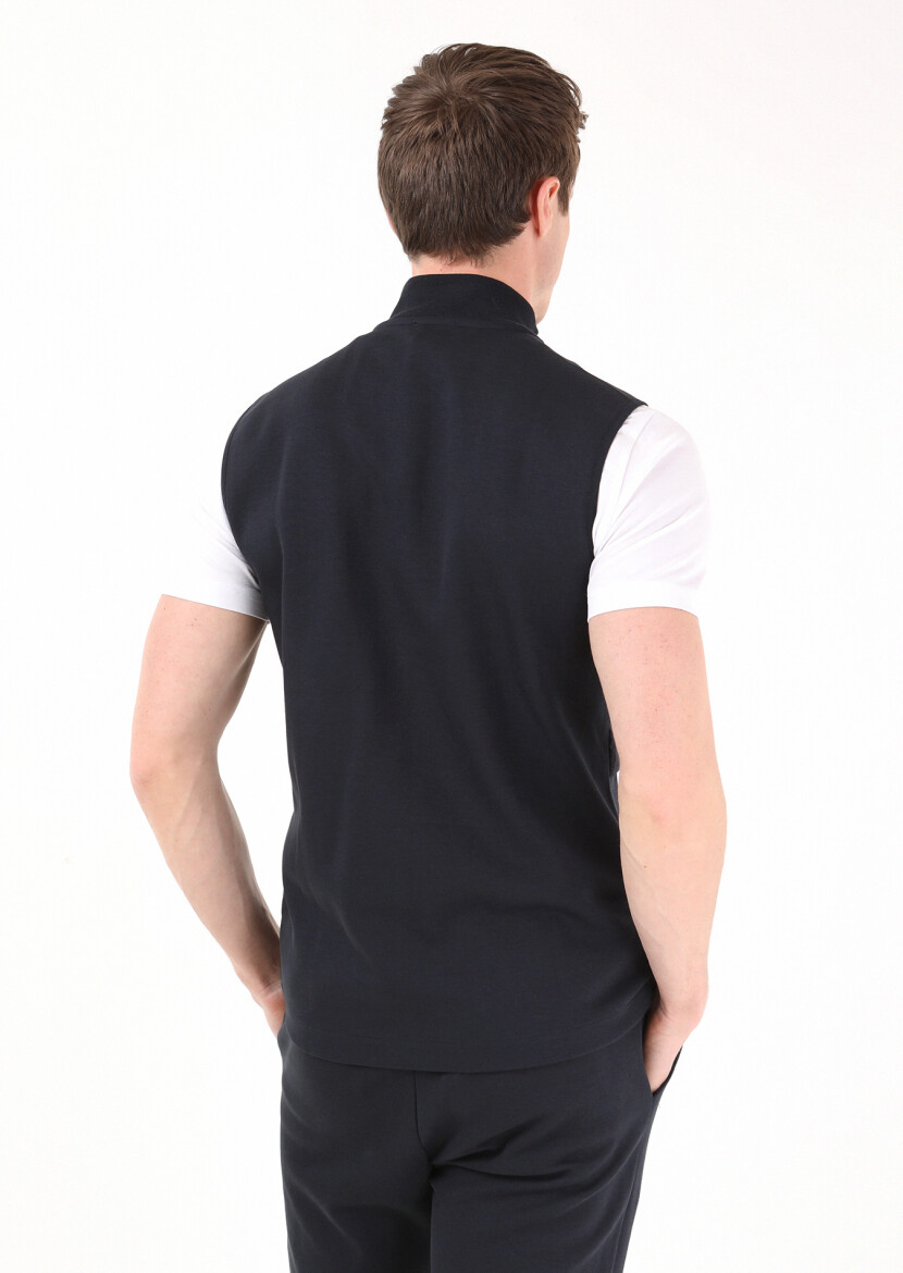 Navy Blue Regular Fit Turtleneck Casual Knitting Puffer Vest - 6